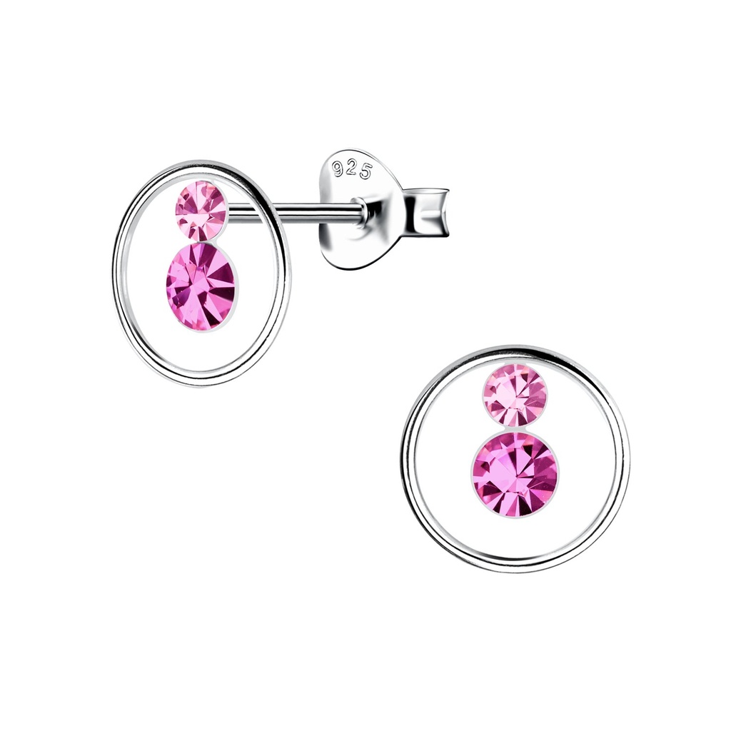 Silver Circle Crystal Stud Earrings