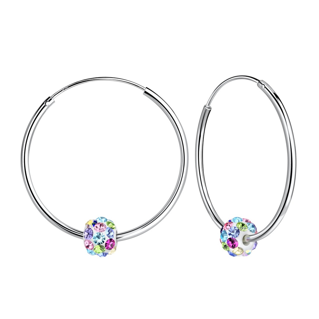 [10011249] 25mm Silver Hoop Earrings with 6mm Crystal Ball