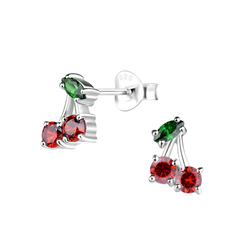 Puces d'oreilles cerise en argent