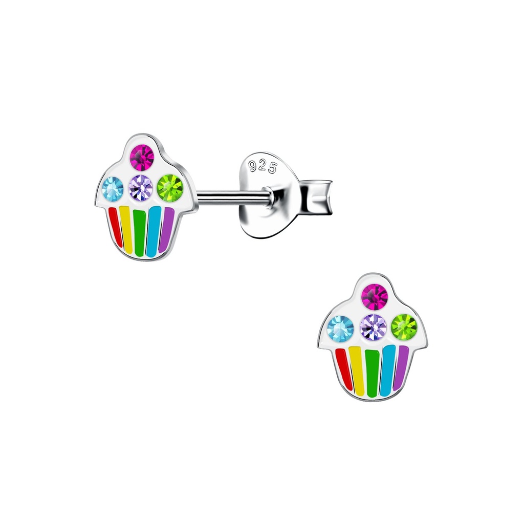 Silver Cupcake Stud Earrings