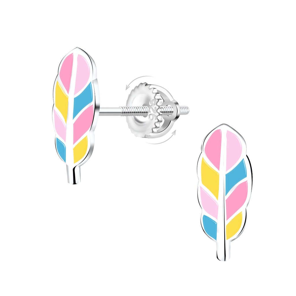 Boucles d'oreilles à fermoir à vis plume en argent