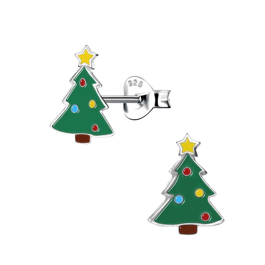 Silver Christmas Tree Stud Earrings