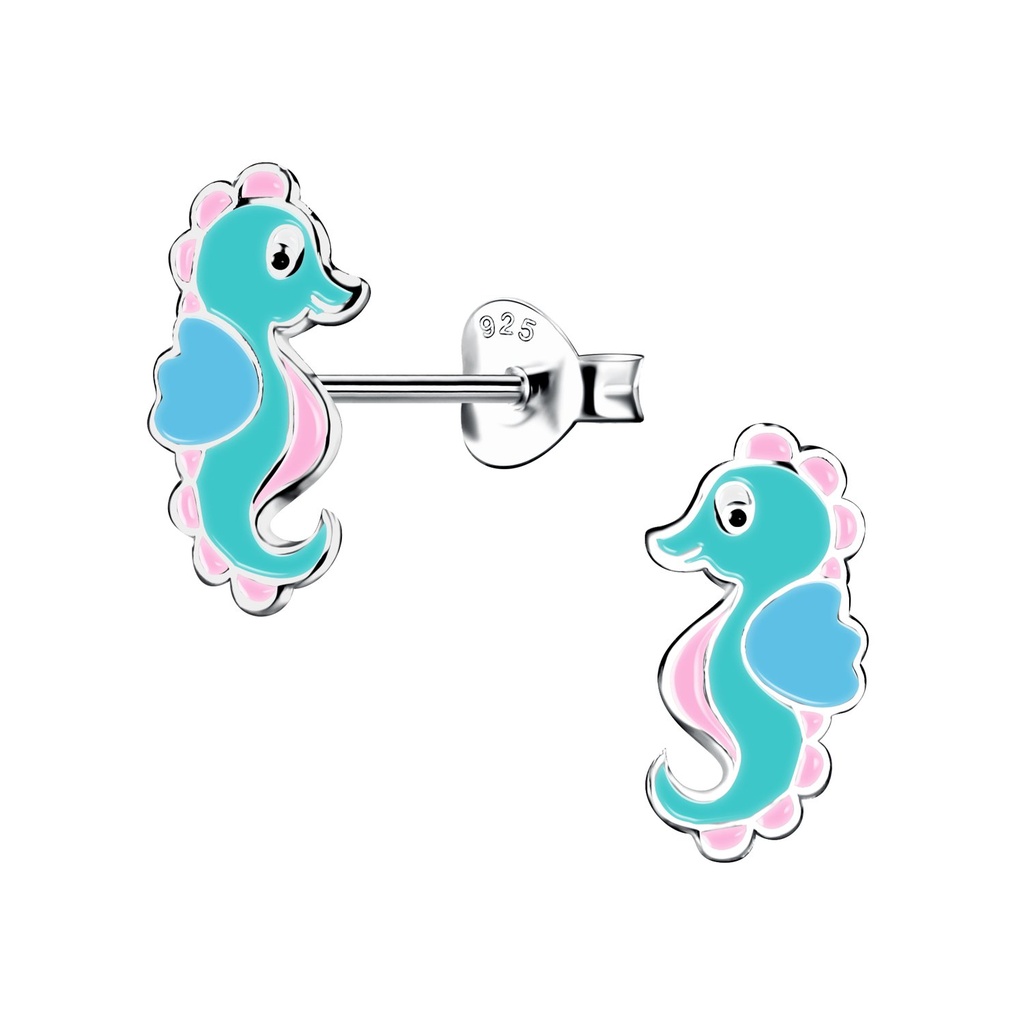 Puces d'oreilles hippocampe en argent