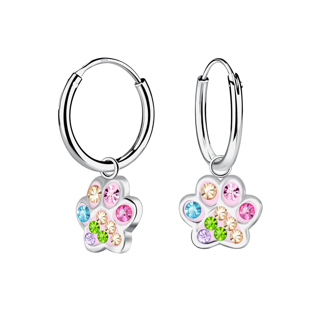 Silver Paw Print Charm Hoop Earrings