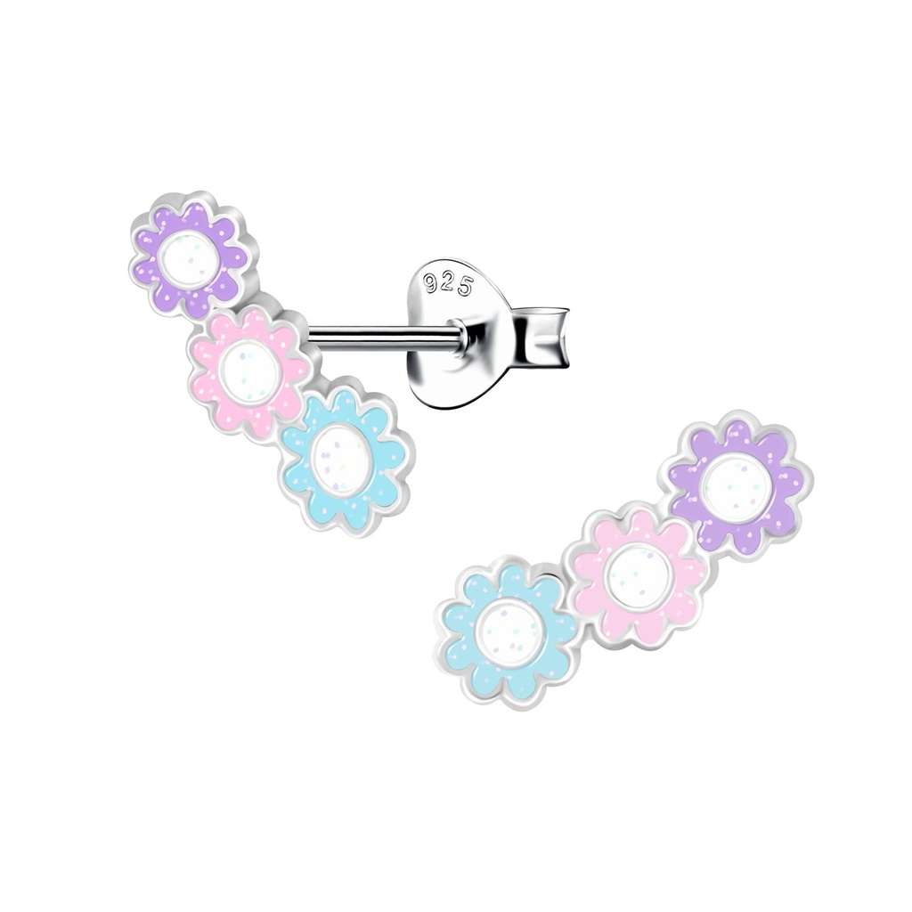 Puces d'oreilles marguerite triple en argent
