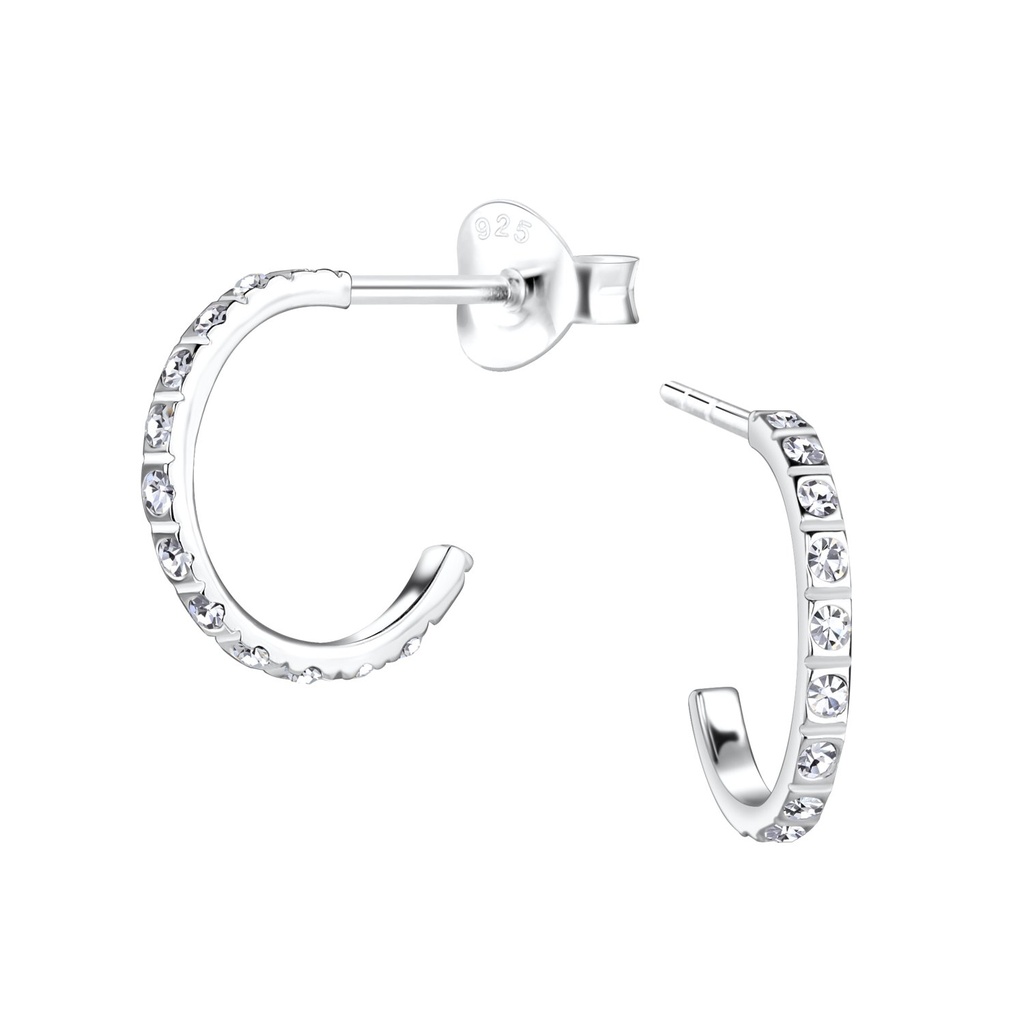 Silver Half Hoop Stud Earrings