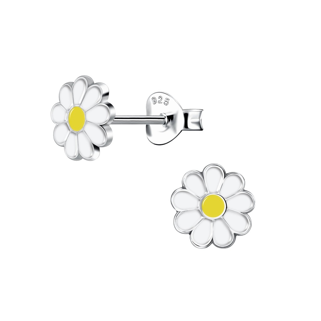 Silver Daisy Flower Stud Earrings