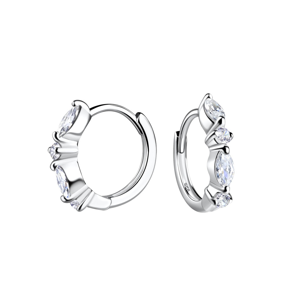 [10029555] 12mm Silver Geometric Huggie Earrings