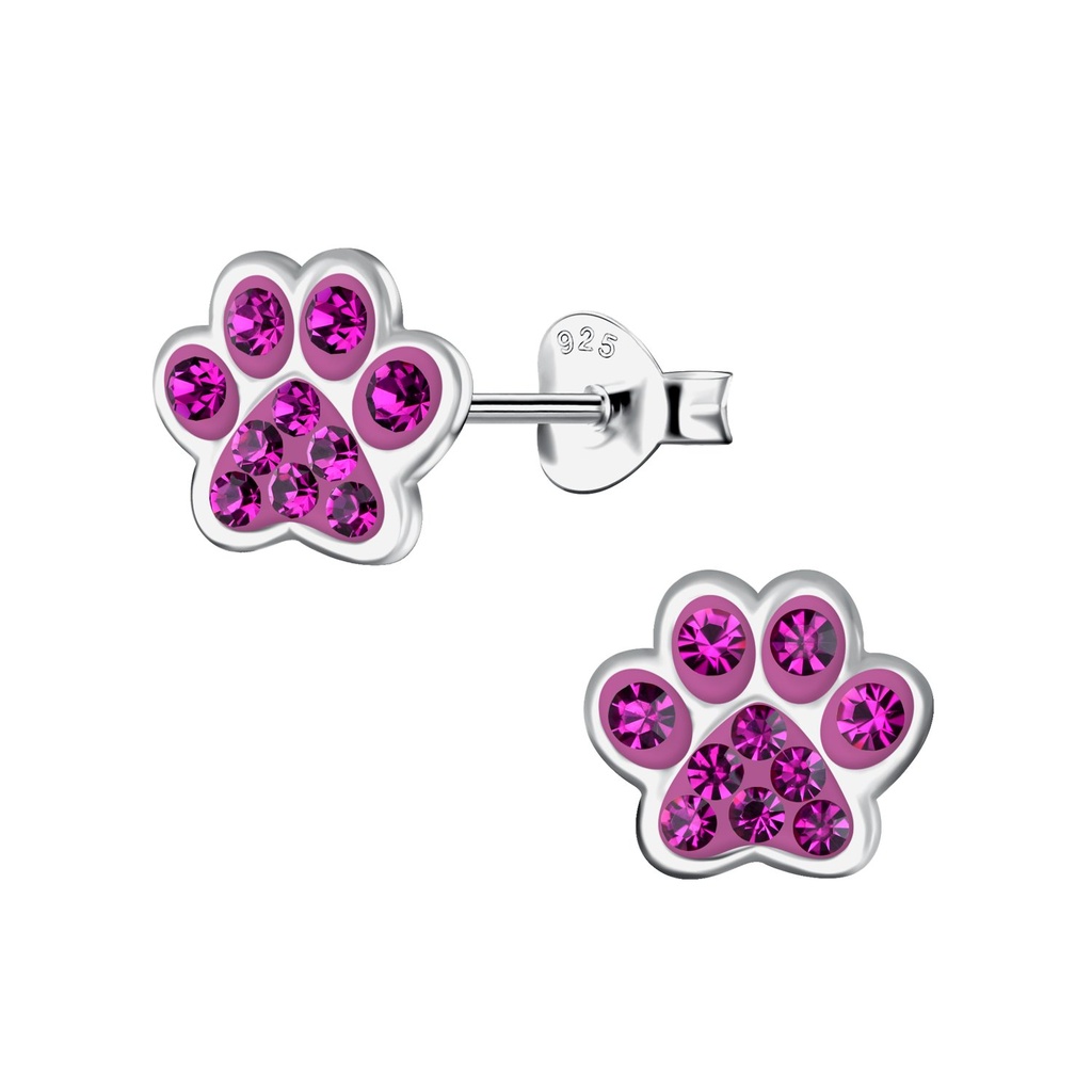 Puces d'oreilles empreinte de patte en argent