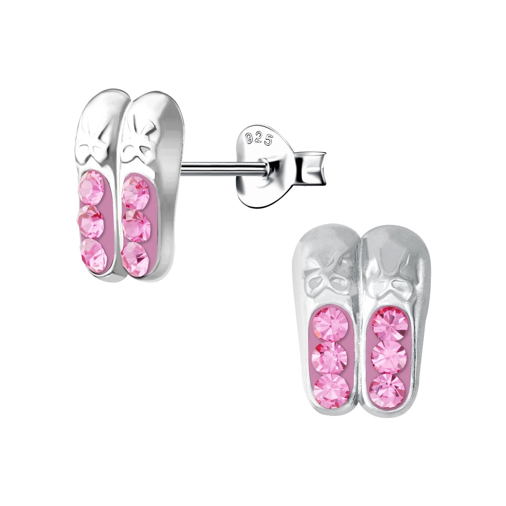 Silver Ballerina Shoe Crystal Stud Earrings