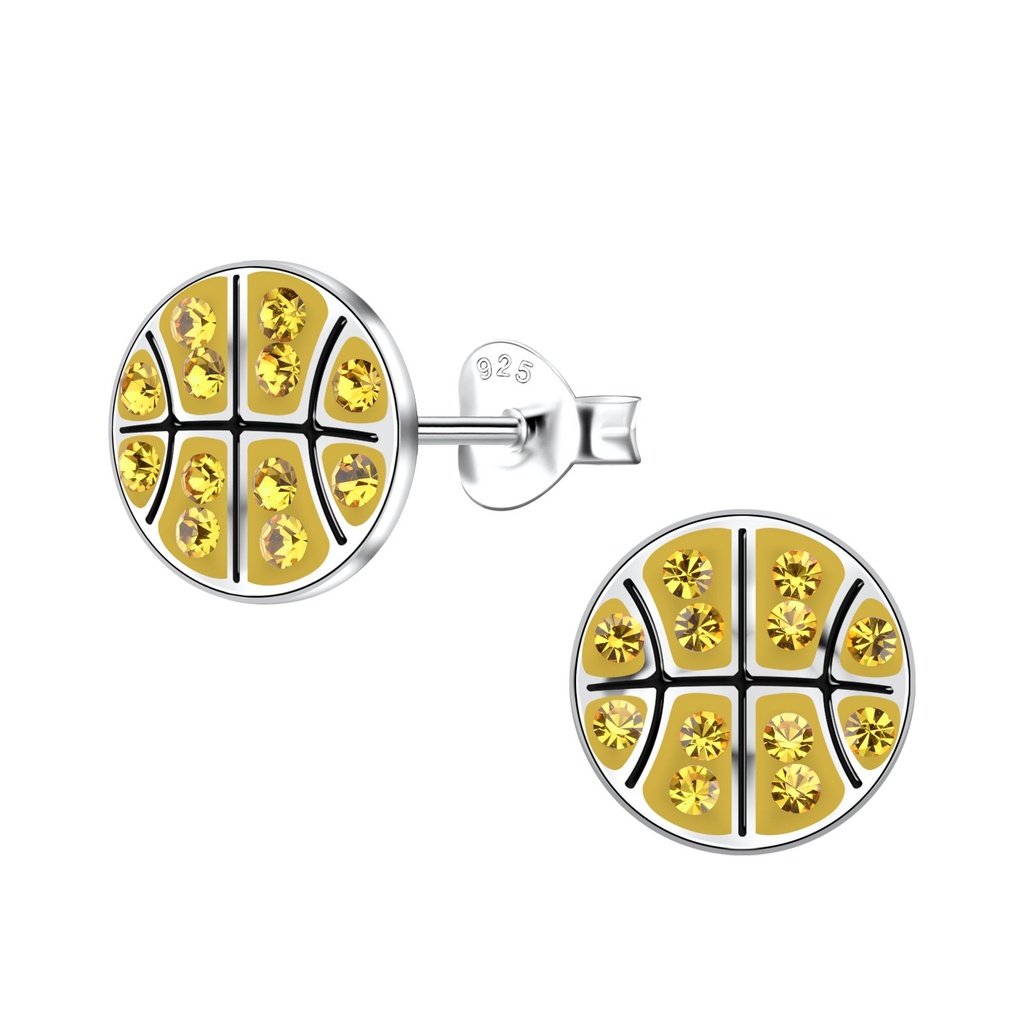 [10030341] Silver Basketball Stud Earrings