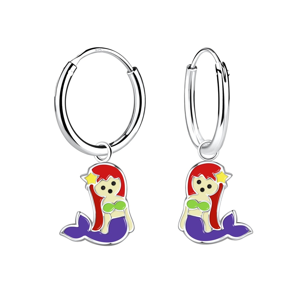 Silver Mermaid Charm Hoop Earrings