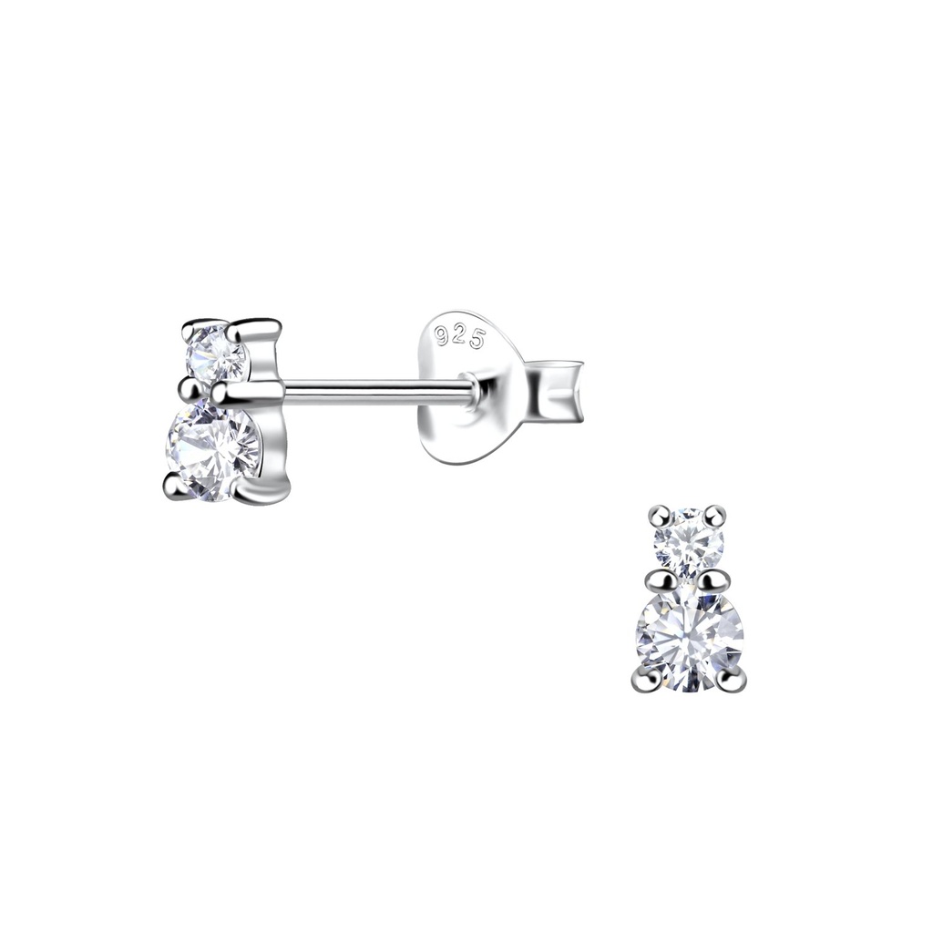 Silver Double Stone Stud Earrings