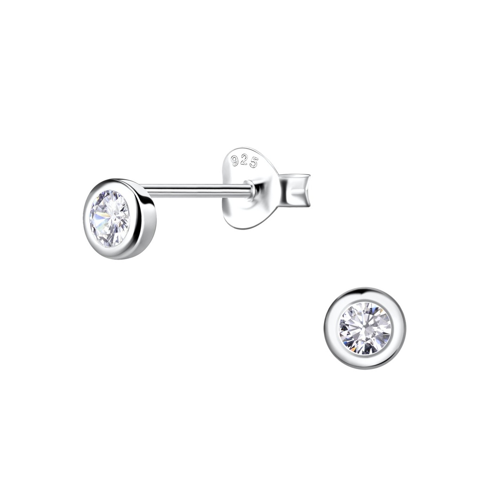 [10030449] Silver Single Stone Stud Earrings