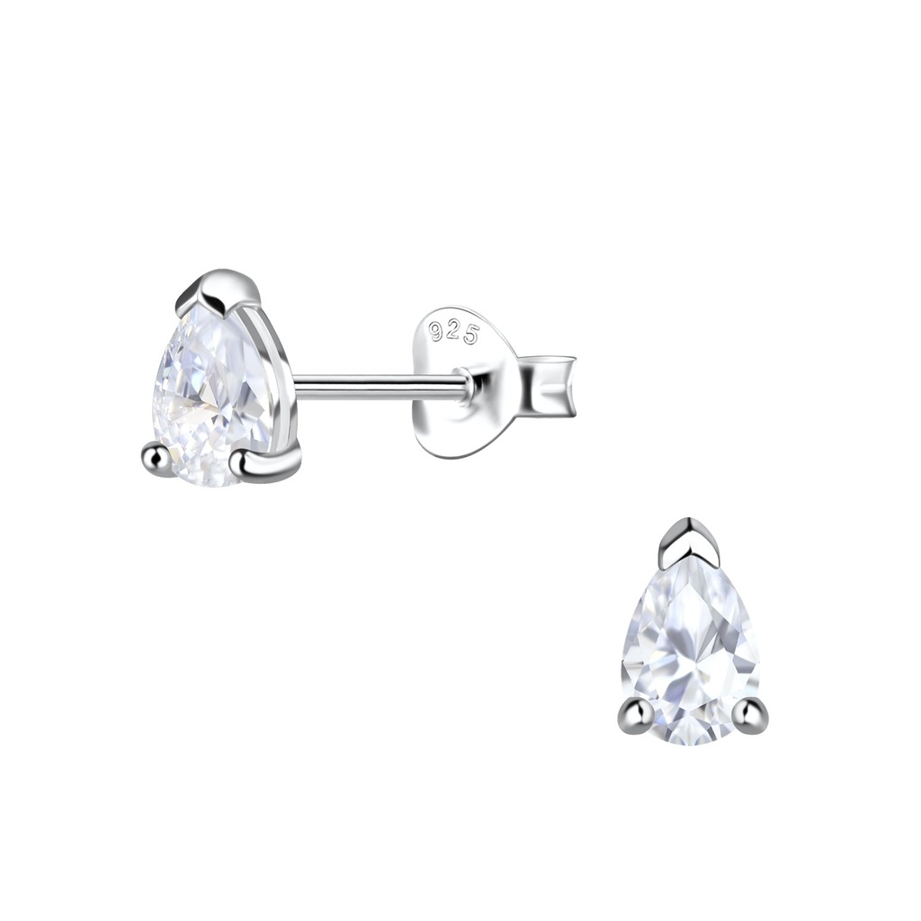 [10029896] Puces d'oreilles en argent zircon poire 4X6 mm