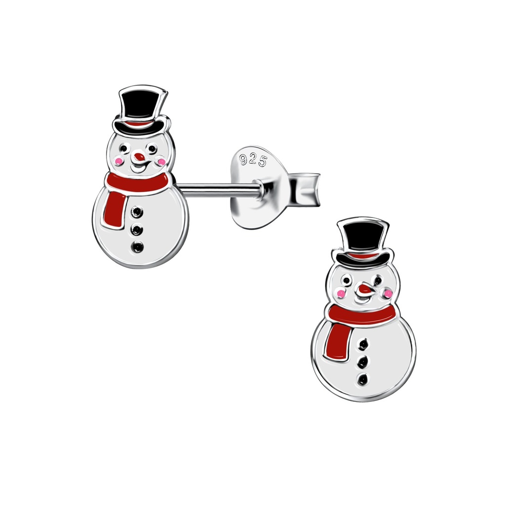 Puces d'oreilles bonhomme de neige en argent
