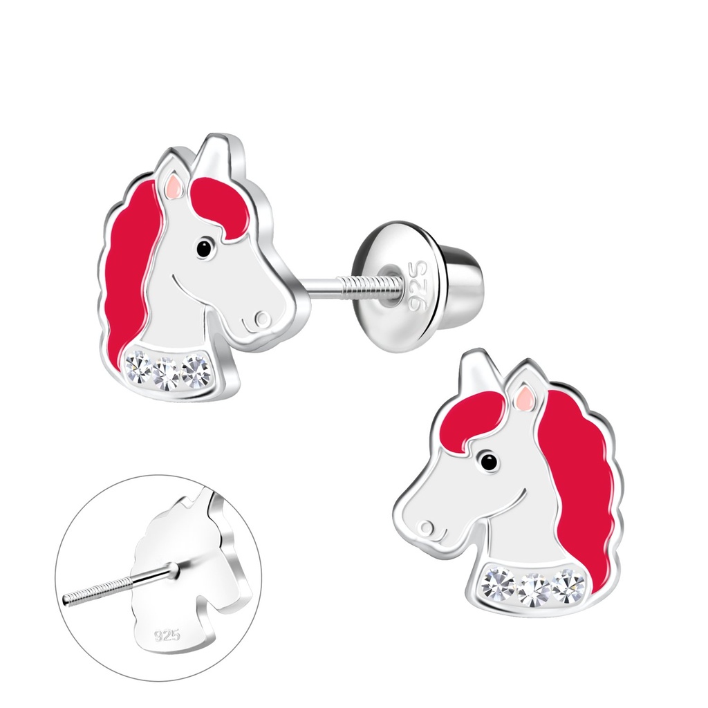 [10021955] Silver Unicorn Screw Back Bullet Earrings