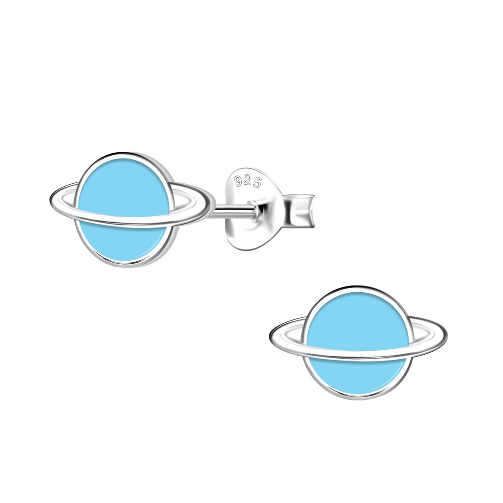 Silver Saturn Stud Earrings