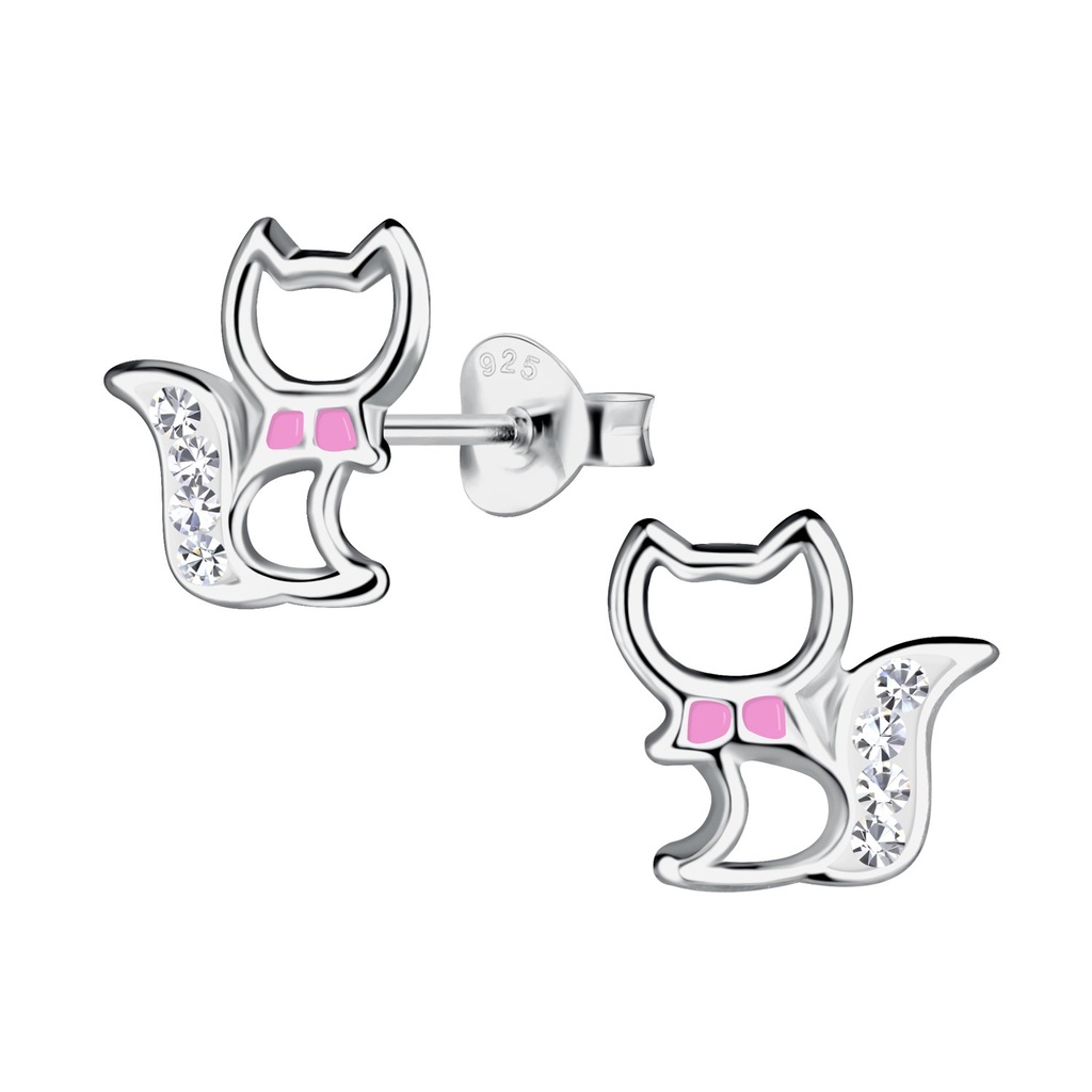 Silver Cat Stud Earrings