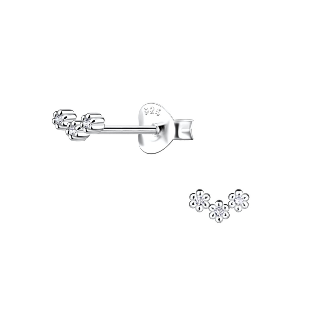 Silver Triple Flower Stud Earrings