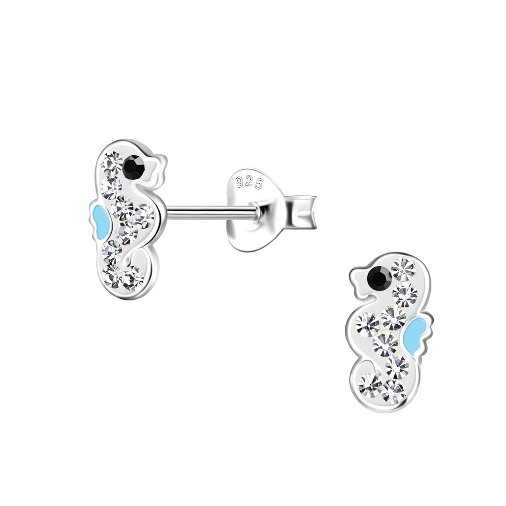 Puces d'oreilles hippocampe en argent