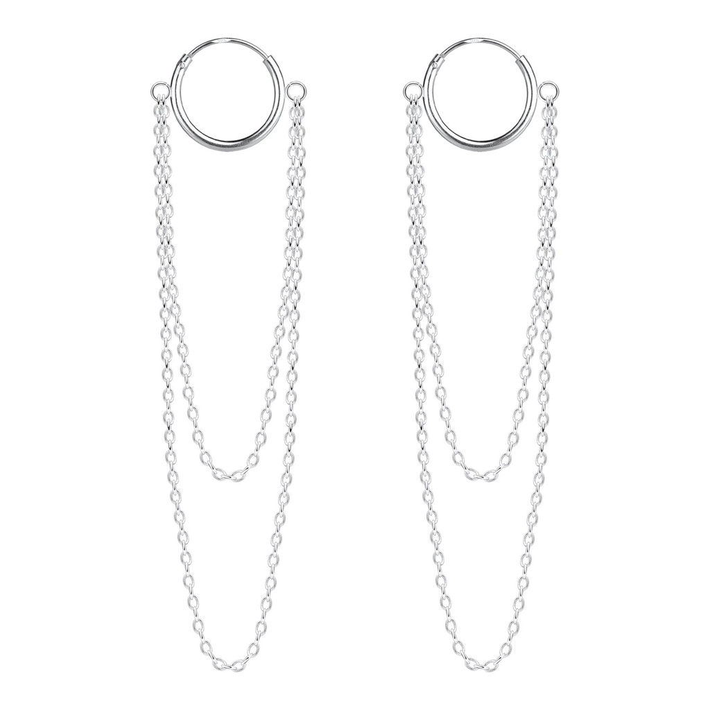 [10010795] Silver Chain Charm Hoop Earrings