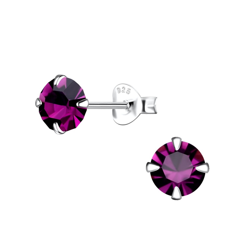 Puces d'oreilles en argent cristal rond 6 mm
