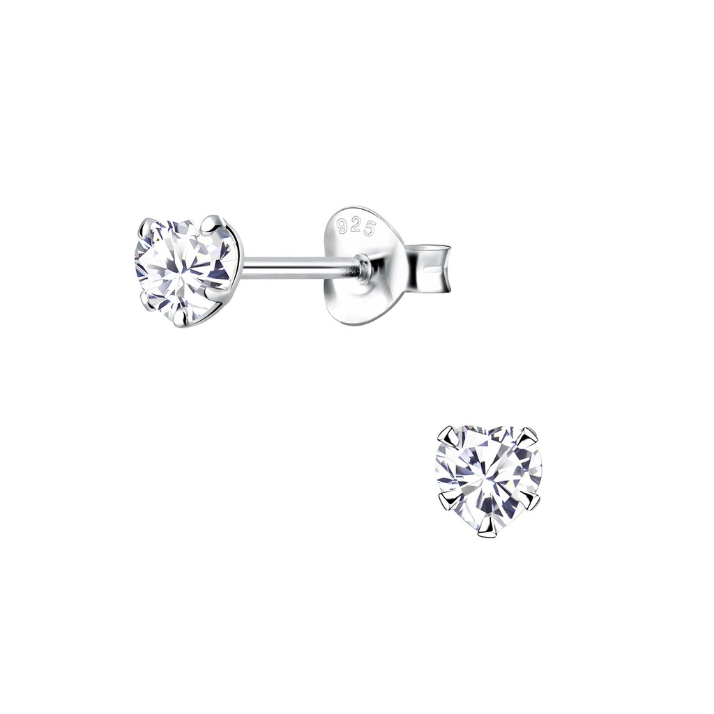 4mm Heart Cubic Zirconia Stud Earrings
