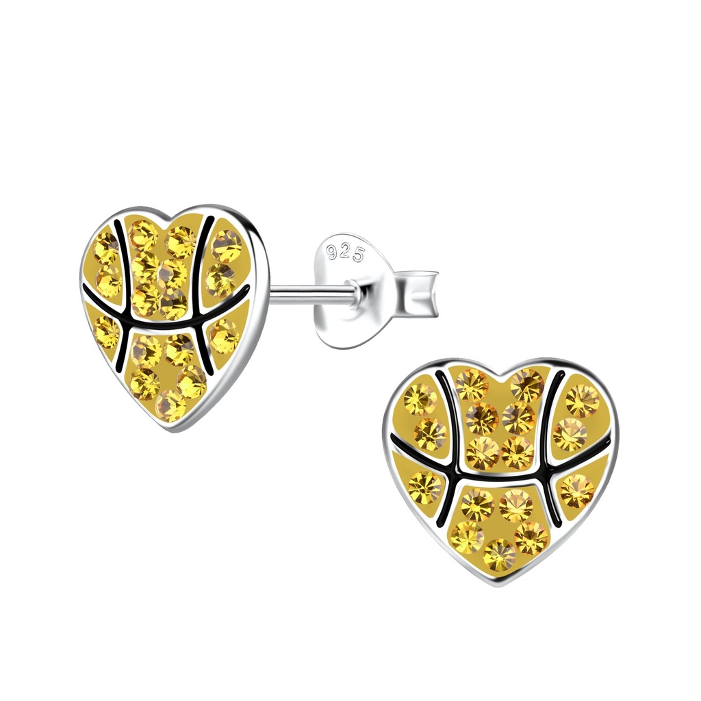 Puces d'oreilles cœur basket-ball en argent
