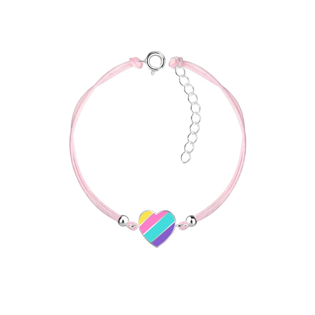 Silver Rainbow Heart Cord Bracelet