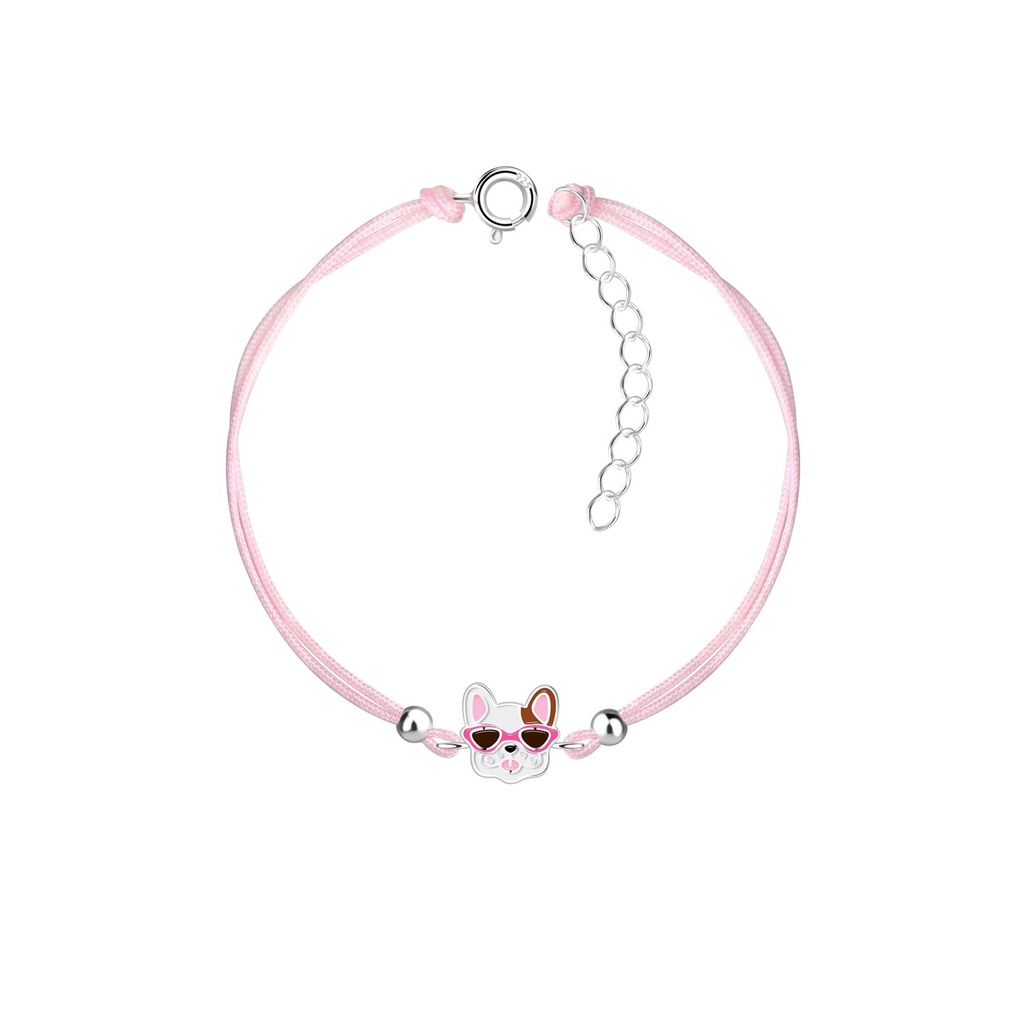[10028761] Bracelet cordon bouledogue français en argent