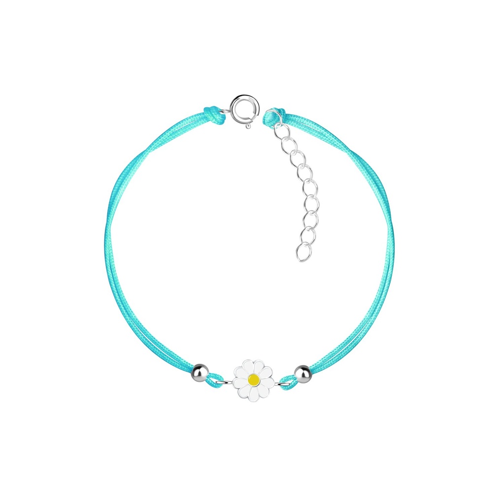 Bracelet cordon fleur marguerite en argent