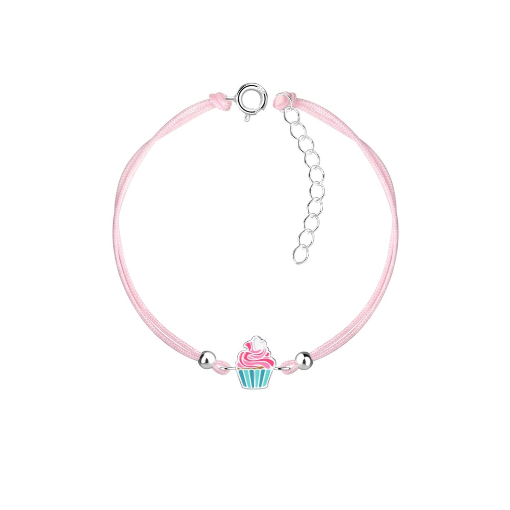 Bracelet cordon cupcake en argent