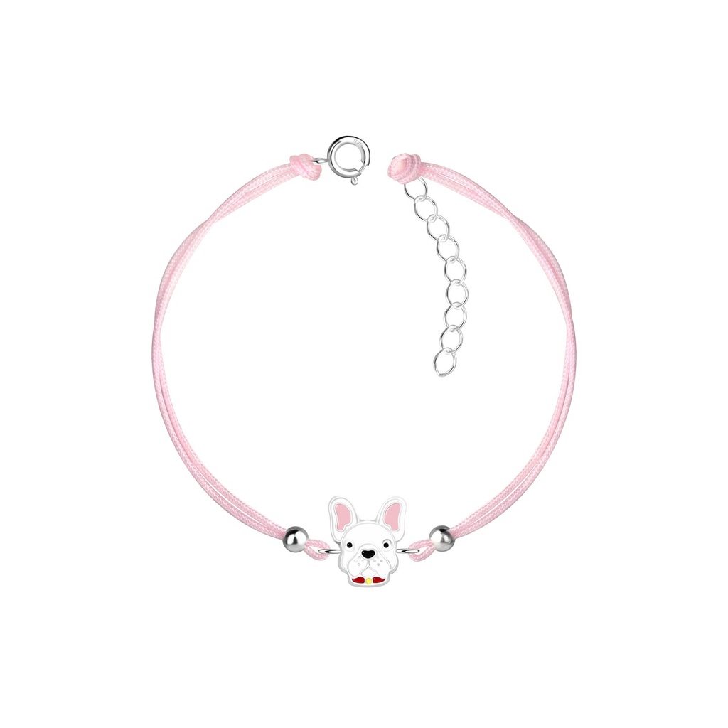 Bracelet cordon bouledogue français en argent