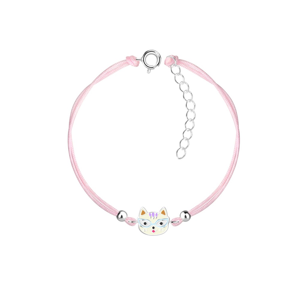 Bracelet cordon chat en argent