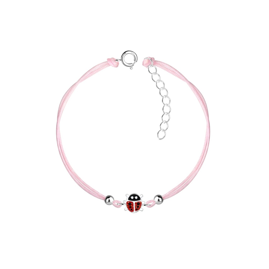 Bracelet cordon coccinelle en argent
