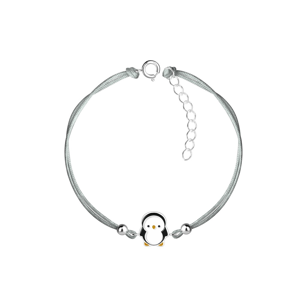Bracelet cordon pingouin en argent