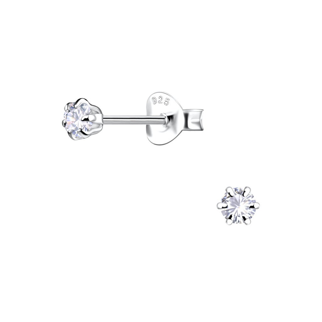 [10012143] Puces d'oreilles en argent zircon rond 3 mm