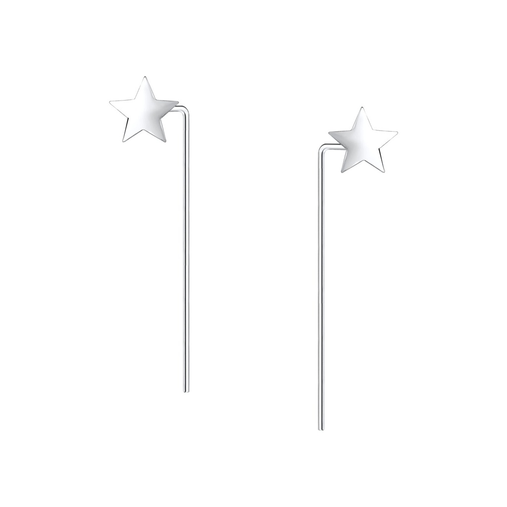 Silver Star Thread Through Earrings