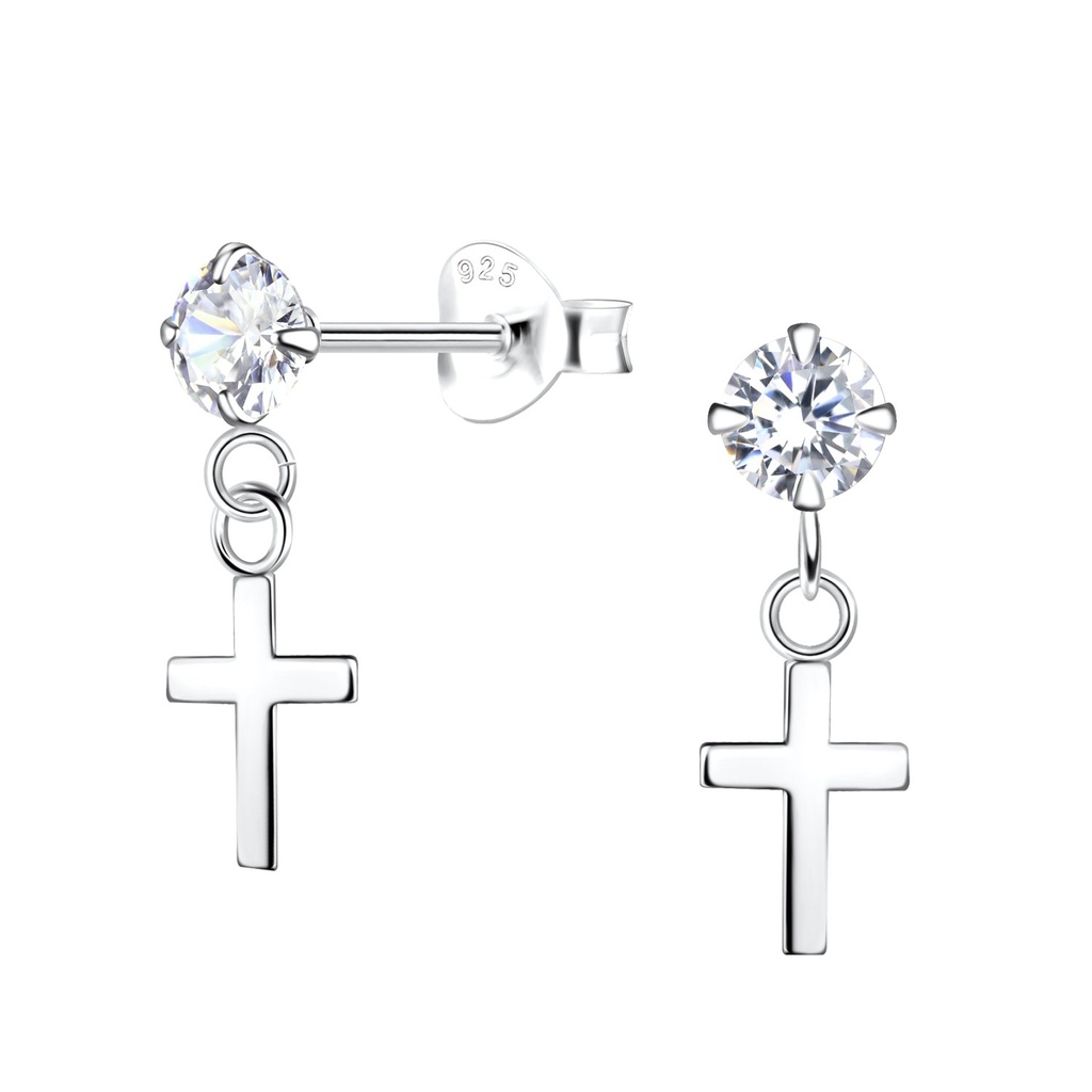 [10028079] Puces d'oreilles croix en argent