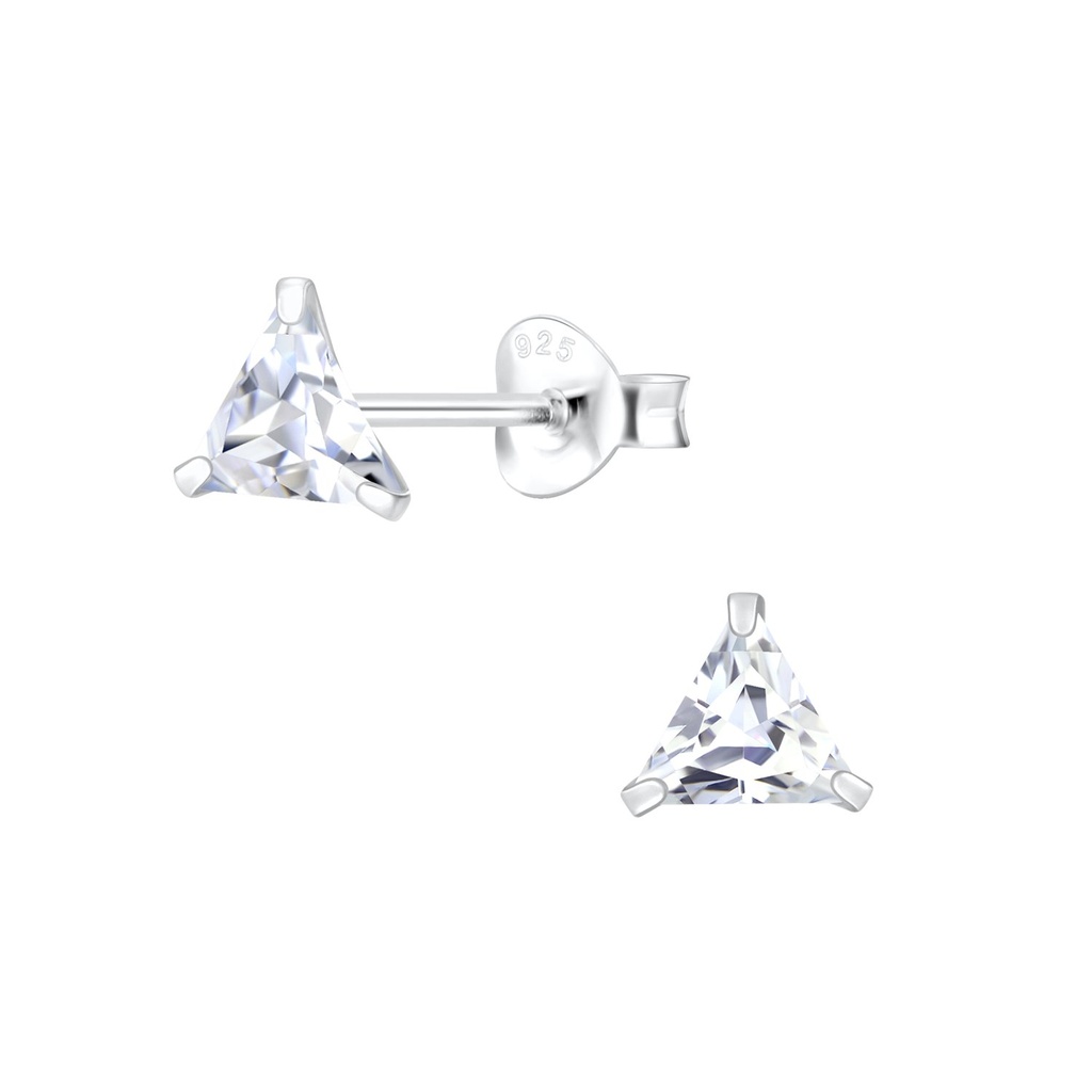 5mm Triangle Cubic Zirconia Silver Stud Earrings