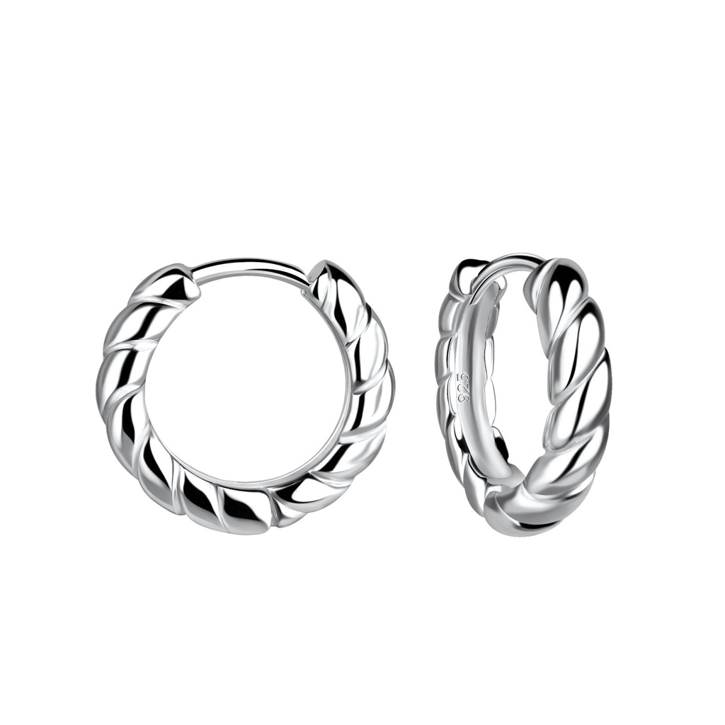 [10029553] Créoles huggie torsadées en argent 15 mm