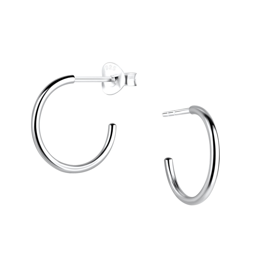 Silver Half Hoop Stud Earrings