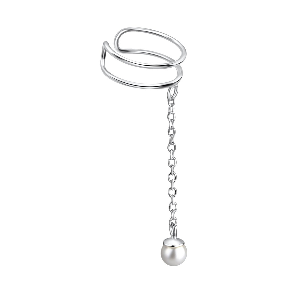 Ear cuff fil en argent avec perle pendante 4 mm