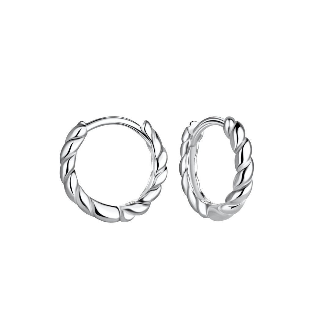 [10029719] Créoles huggie torsadées en argent 12 mm