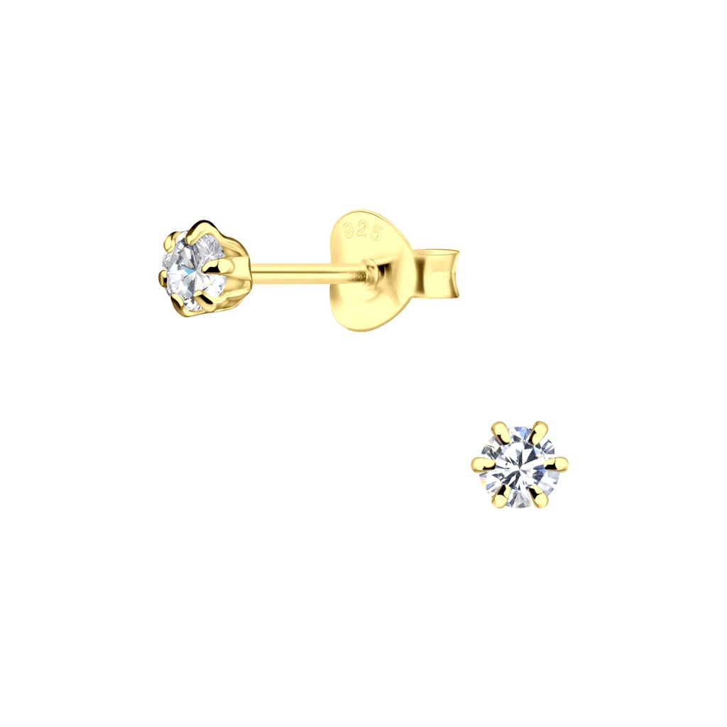 3mm Round Cubic Zirconia Silver Stud Earrings