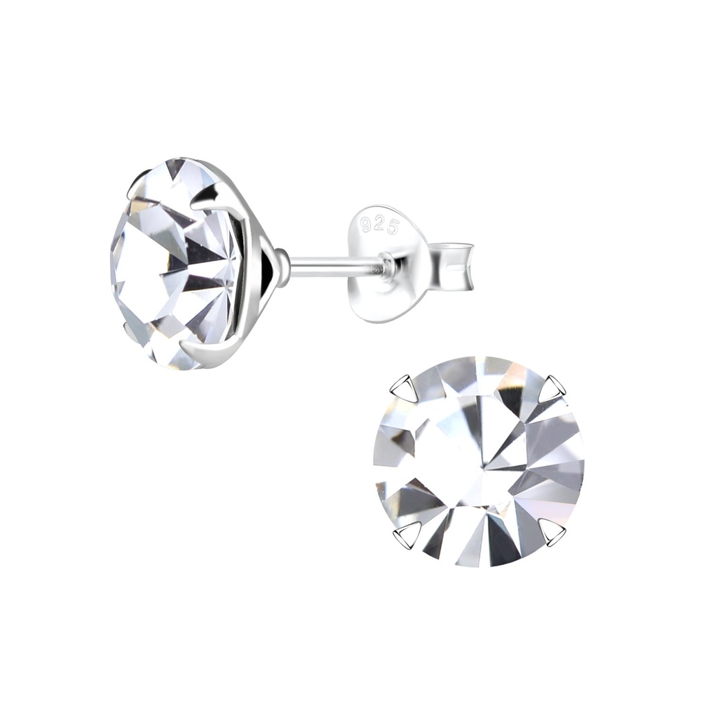 Puces d'oreilles en argent cristal rond 8 mm