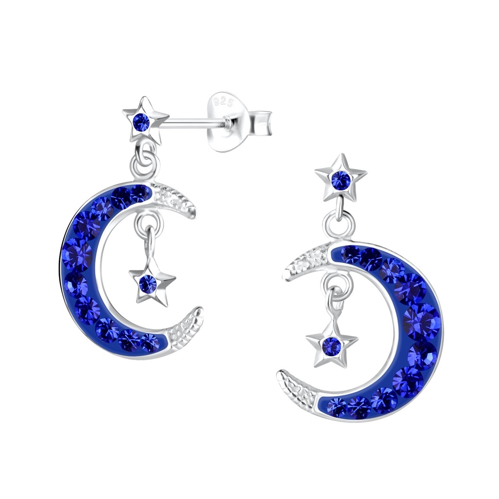 Puces d'oreilles lune et étoile en argent