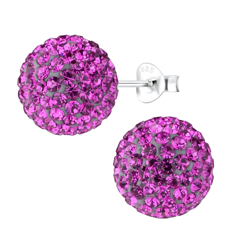 [10013375] 12mm Crystal Ball Silver Stud Earrings