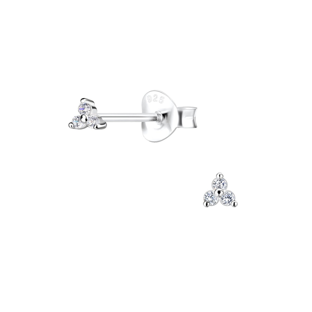 Silver Three Stone Stud Earrings